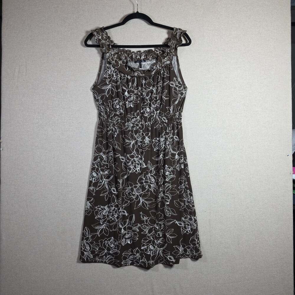 Daisy Fuentes Womens Brown & White Floral Sleeveless Dress Medium Stretch